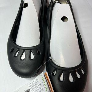 Crocs “Malindi” Black Rubber Slingback Flats NWT 9